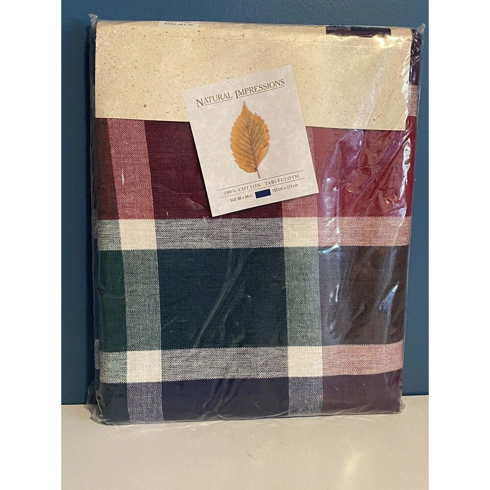 Bardwil Natural Impressions Oblong Tablecloth NEW 60x84” Foster Navy Plaid